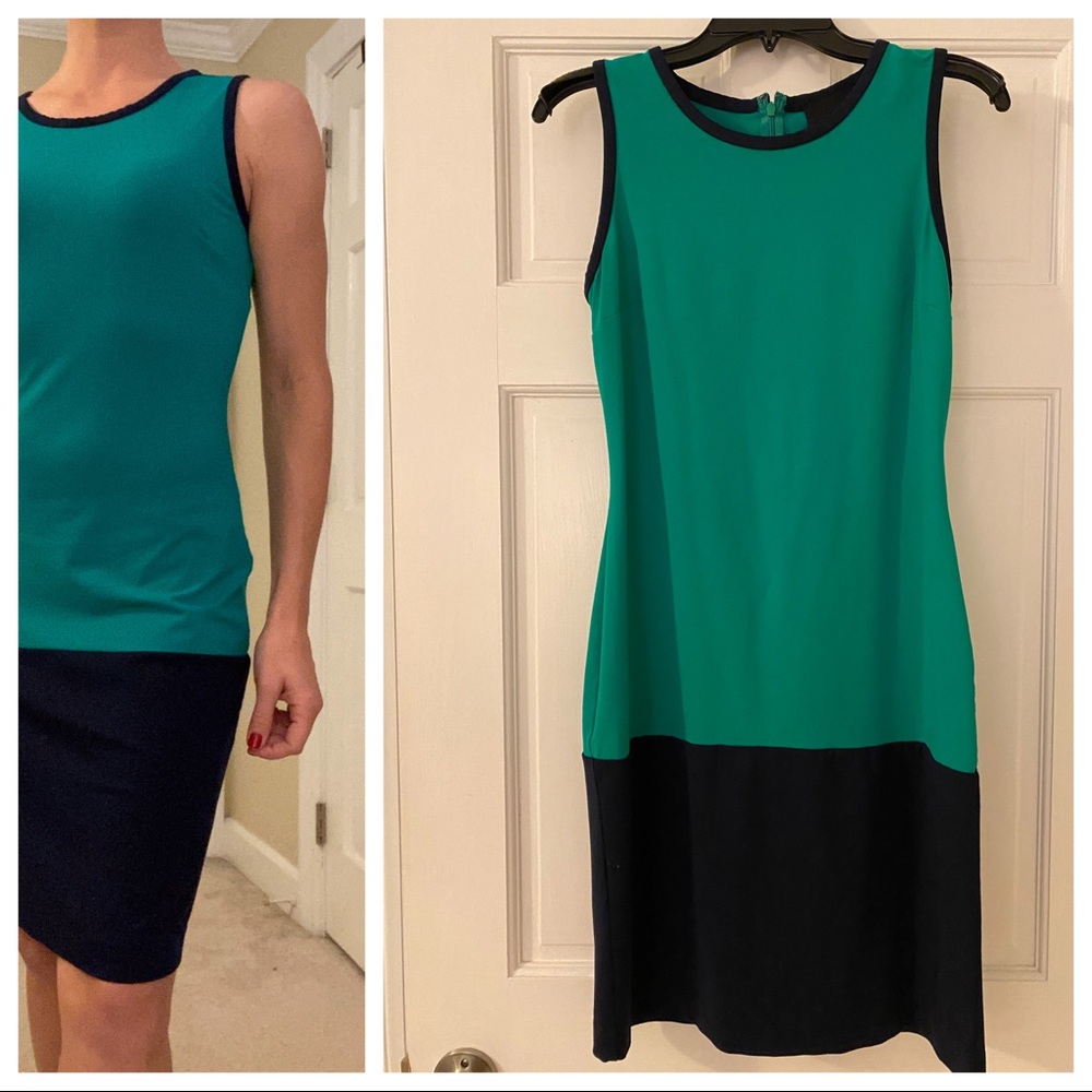 Green, Navy block dress